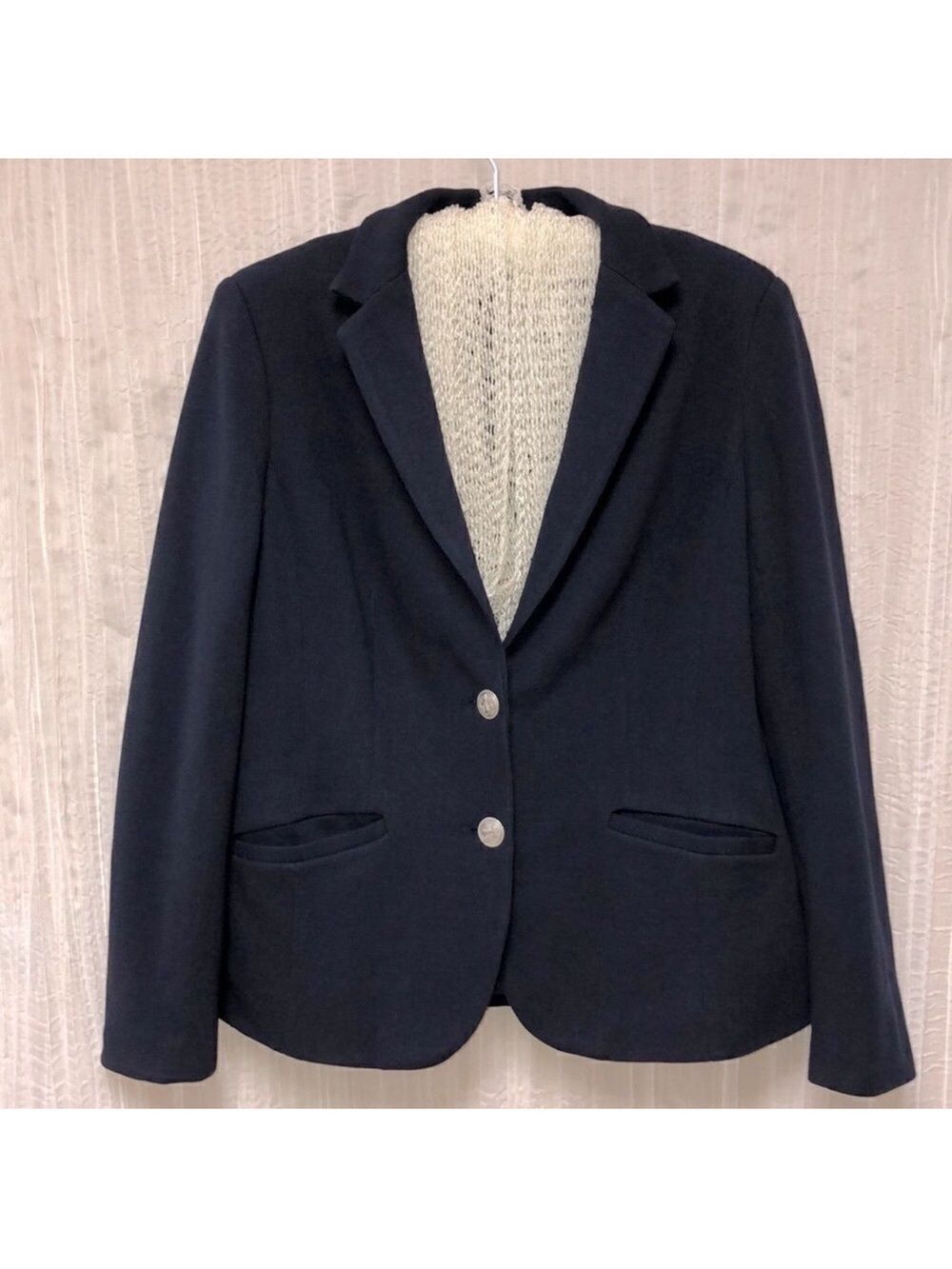 Talbots 6 Navy Two Button Blazer Cotton Knit Jacket